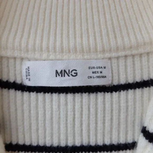 MNG by Mango Cream and Black Striped Quarter Zip Knitted Sweater Vest Size M - Picture 5 of 7